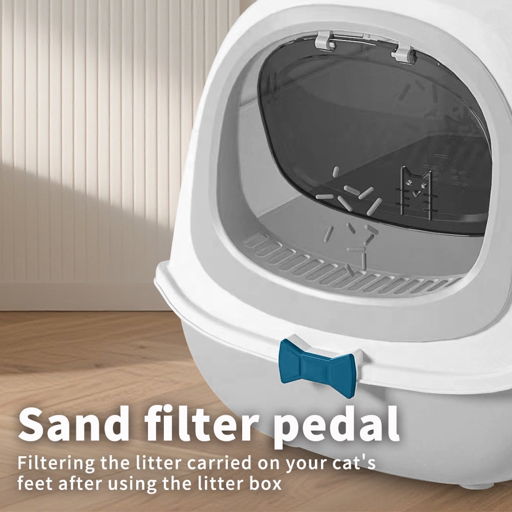 Fully Enclosed Cat Litter Box + Mat, Large Odor-Control Kitty Toilet with Flip Lid, Scoop & Anti-Tracking Pedal, Removable Design, Gray