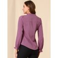 thumbnail image 4 of Blusa De Chifón Con Cuello Levantado Y Volantes De Manga Larga Con Cierre De Botones Para Oficina Y Trabajo Para Mujer Fucsia XL, 4 of 6