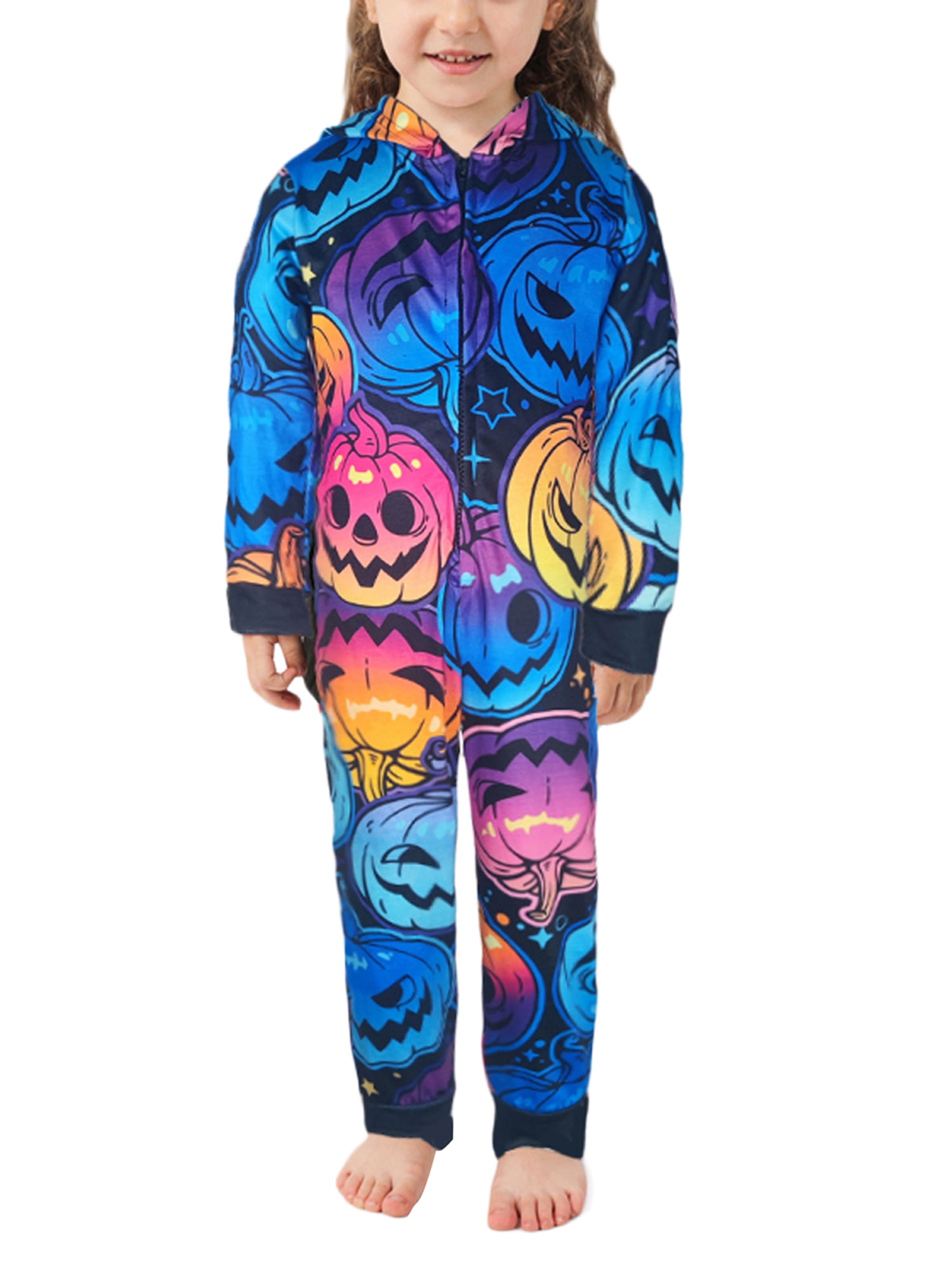 Family Matching Halloween Onesies Pajamas Funny Pumpkin Printed Hooded