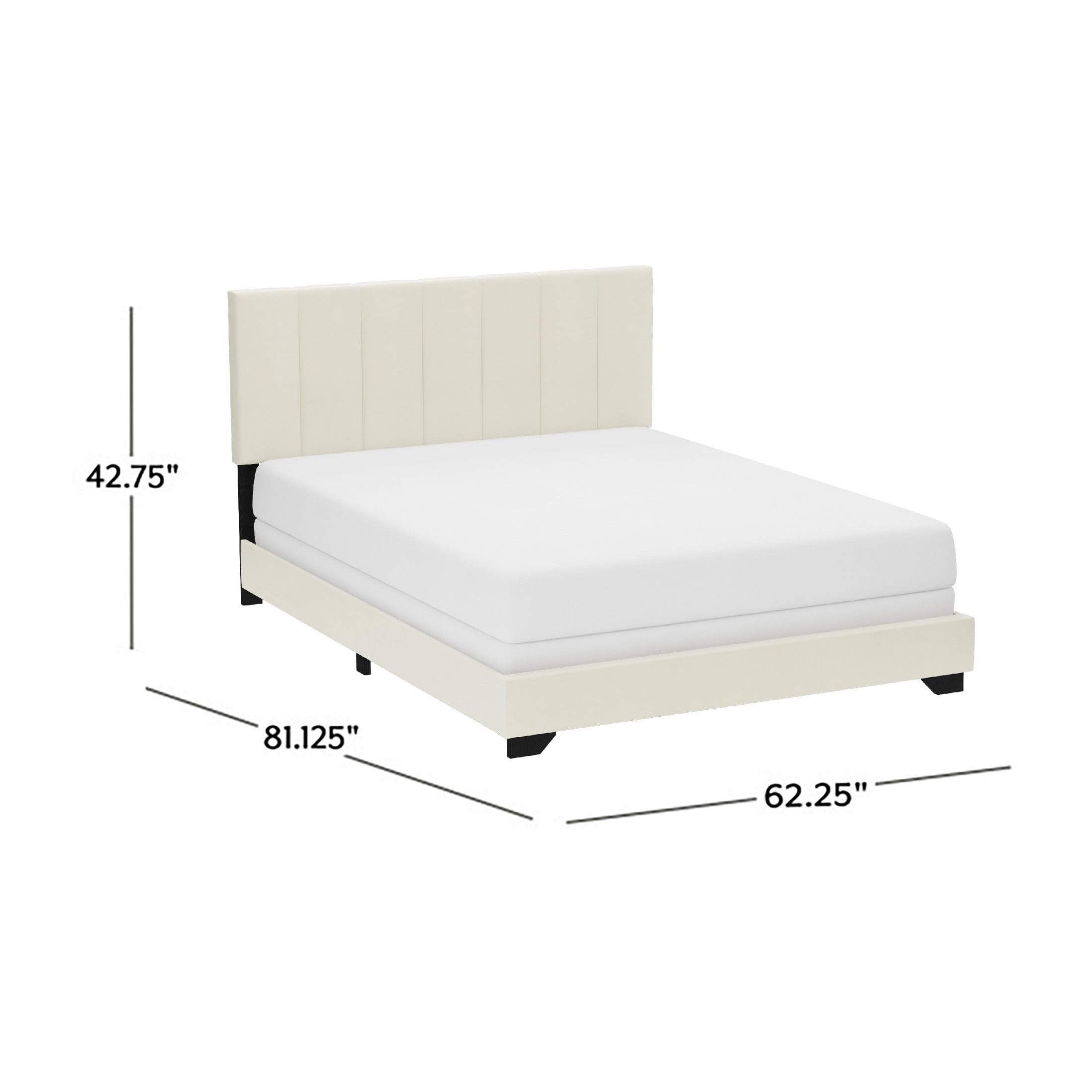 Reece Channel Stitched Upholstered Queen Bed, Ivory, by Hillsdale Living Essentials