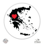 Greece Country Shape Heart - 3" Vinyl Sticker - For Car Laptop I-Pad Phone Helmet Hard Hat - Waterproof Decal