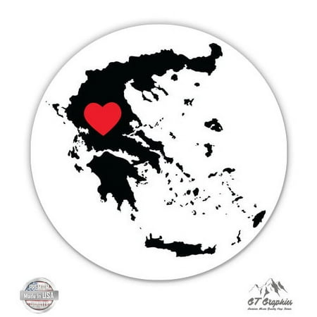 Greece Country Shape Heart - 3" Vinyl Sticker - For Car Laptop I-Pad Phone Helmet Hard Hat - Waterproof Decal
