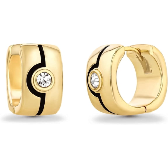 SNGIA 18K Gold Plated Huggie Hoop Earrings with CZ Accent and Black Detail for Women