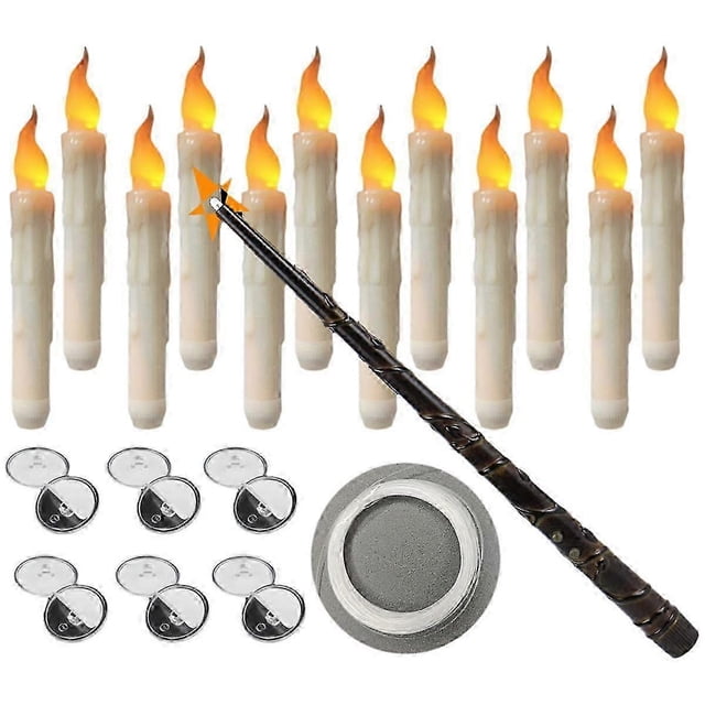 12PCS Floating Candle with Wand Remote Magical Floating Candle Flameless Hanging Candles for Christmas Decor B