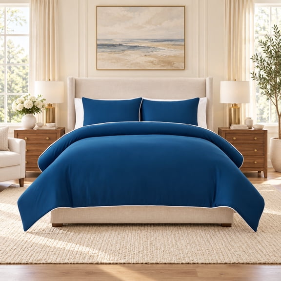 Wamsutta 1846 Cotton Tencel 3-Piece Titan Blue Solid Comforter Set, Full/Queen