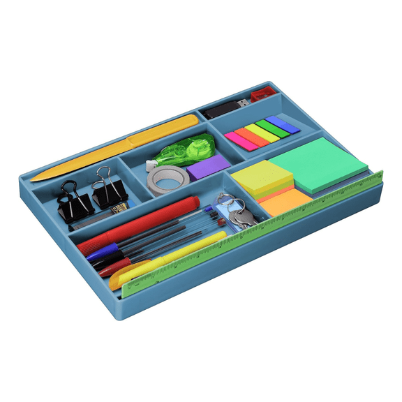 Acrimet Desk Drawer Organizer Tray with 8 Compartments – Multi-Purpose Bin for Office Supplies, Makeup, and Accessories – Fits inside Drawers or Desktops, 12.75" x 8" x 1.06" (Plastic) (Blue Color)