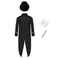 thumbnail image 2 of YUUMIN Kids Vintage Victorian Medieval Steampunk Tailcoat with Hat Gloves Magic Wand Magician Outfits Black 6, 2 of 7