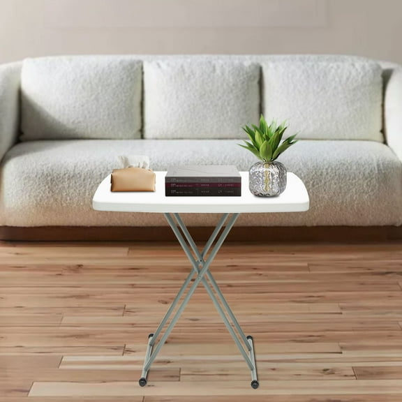 Peakora Small Adjustable Height Folding Table Portable Lightweight Large Capacity Folding Table Hdpe Plastic Top with Steel Frame White