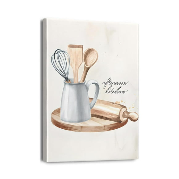Ready-to-Hang Kitchenware Art Floral Fork, Knife, Spoon Picture for Homely Dining Room (12x16inch)