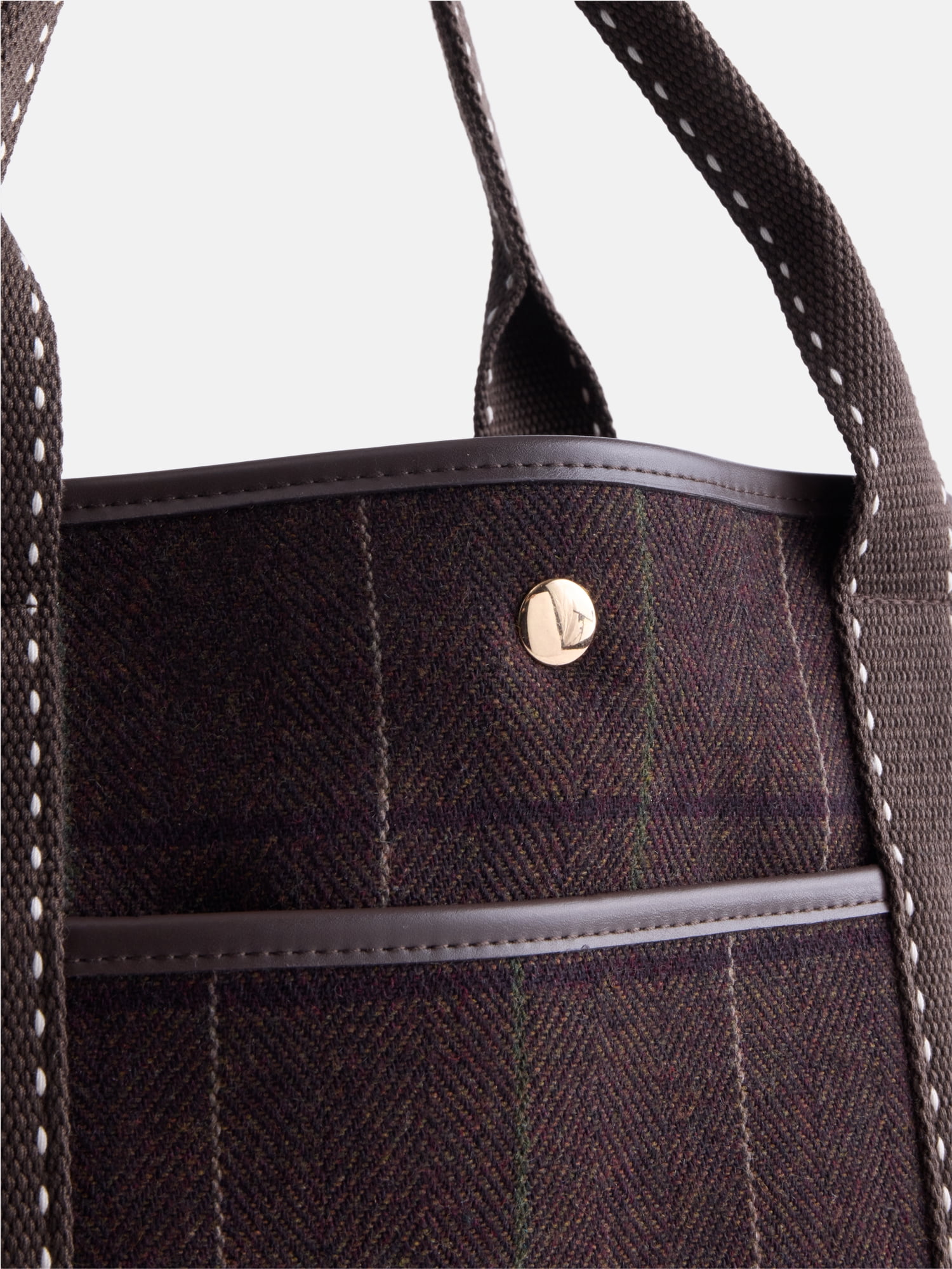 Free Assembly Women’s Plaid Medium Tote Handbag, Dark Brown