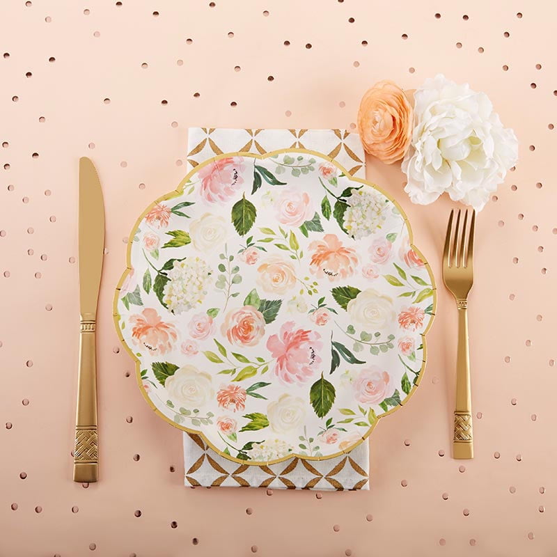 Kate Aspen Floral Paper Plates, 9 Inch Heavy Duty Disposable Party