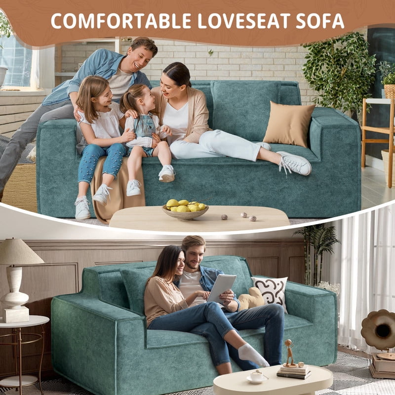 Hawsaiy 75" Pet-Friendly Cat-Scratch Fabric Loveseat Sofa with Wide Armrests & Removable Pillows, No Assembly Foam Couch, Vacuum Packed, High-Density Support, Blue