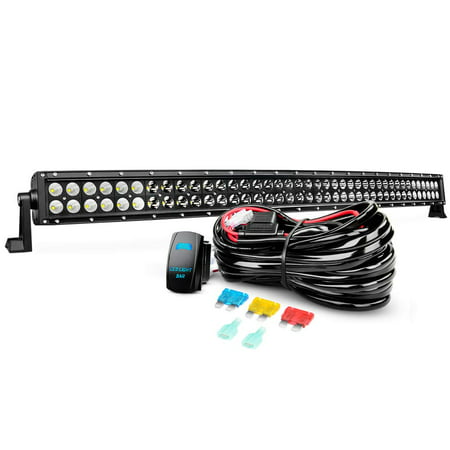 Nilight 42Inch 240W Black Curved Combo LED Work Light Bar  + Brackets + Wiring Harness + 5 Pin Rocker Switch for Rv Atv SUV Boat Jeep Lamp Tractor Marine Off-road