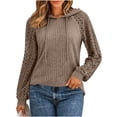 thumbnail image 2 of Tusihei Women Hooded Lace Knitted Long Sleeve Pullover Sweater Drawstring Lightweight Casual Tunic Tops Fall Spring Fashion Pullovers Blouses, Brown XL, 2 of 7