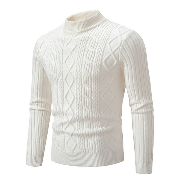 Funicet Coats for Men,Sweaters for Men,Mens Knitwear Mock Turtleneck Vintage Round Neck Solid Color Elastic Pullover Fleecing Texture Trend Sweater Coat,Sweater for Men,Mock Turtleneck for Men