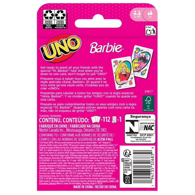 UNO, Card Game, Barbie themed, for Kids & Family Night - Walmart.com