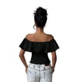 thumbnail image 5 of Women'S Off the Shoulder Blouse Ruffle Short Sleeve Smocked Going Out Crop Tops Black S, 5 of 10