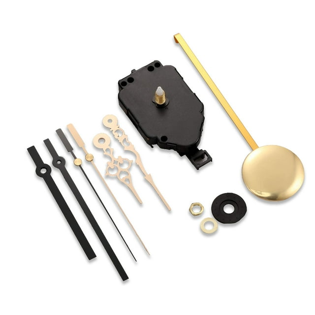 QualitChoice 11 Pieces Wall Clock Movement Pendulum Type Plastic Mute Metal Hook Stable Quartz Repair Shaft Clock Accessories Gold 1Set