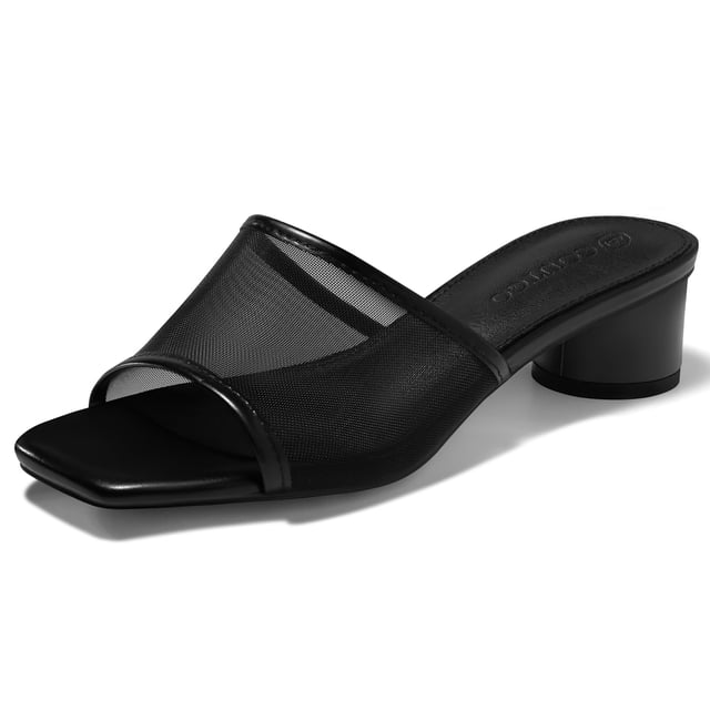 Sandals Coutgo para mujer, tacón grueso de malla, color negro, talla 8.5