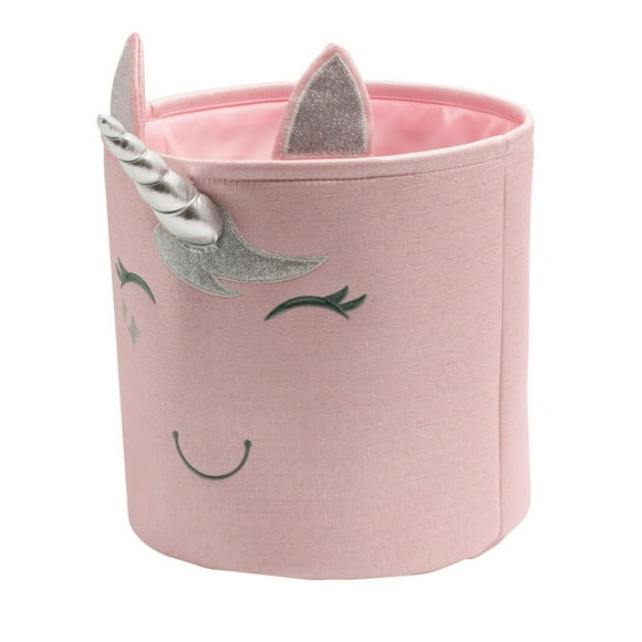 EVA Foam Storage Basket with Metallic Linen and Unicorn Theme, Pink with Silver Glitter