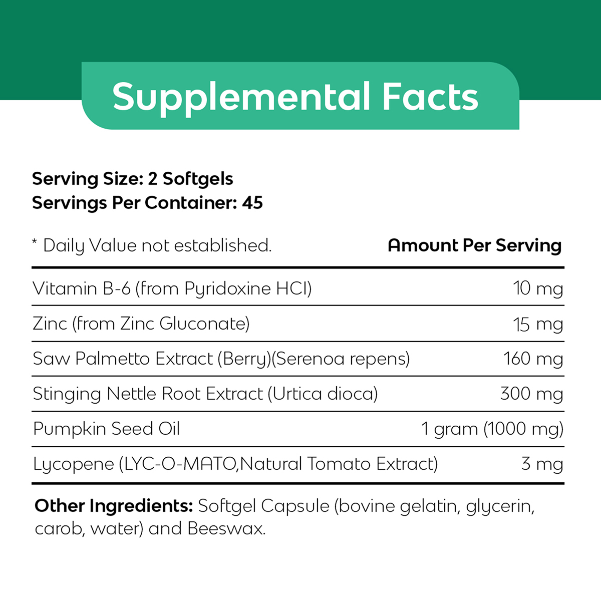 Prostate Support - 90 Softgels with Saw Palmeto, Zinc for Men's Health