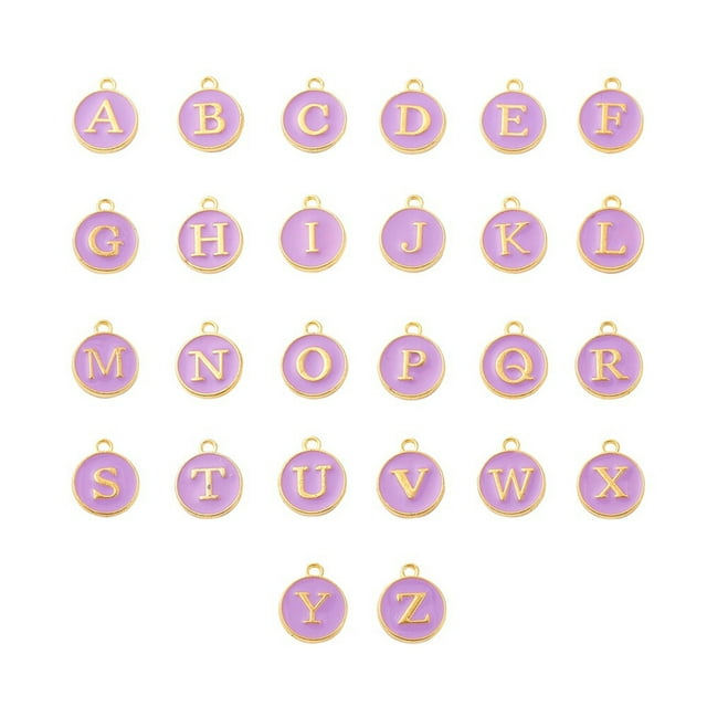 Qarigey 26 piezas de abalorios con letras iniciales, colgante hecho a mano, abalorio de aleación de doble cara, pendiente artesanal DIY con accesorios Ropa, zapatos y accesorios Miscelánea Violeta Qarigey AP010311-02