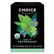 Choice Organics Peppermint Tea, Caffeine Free Herbal Tea Bags, 16 Count