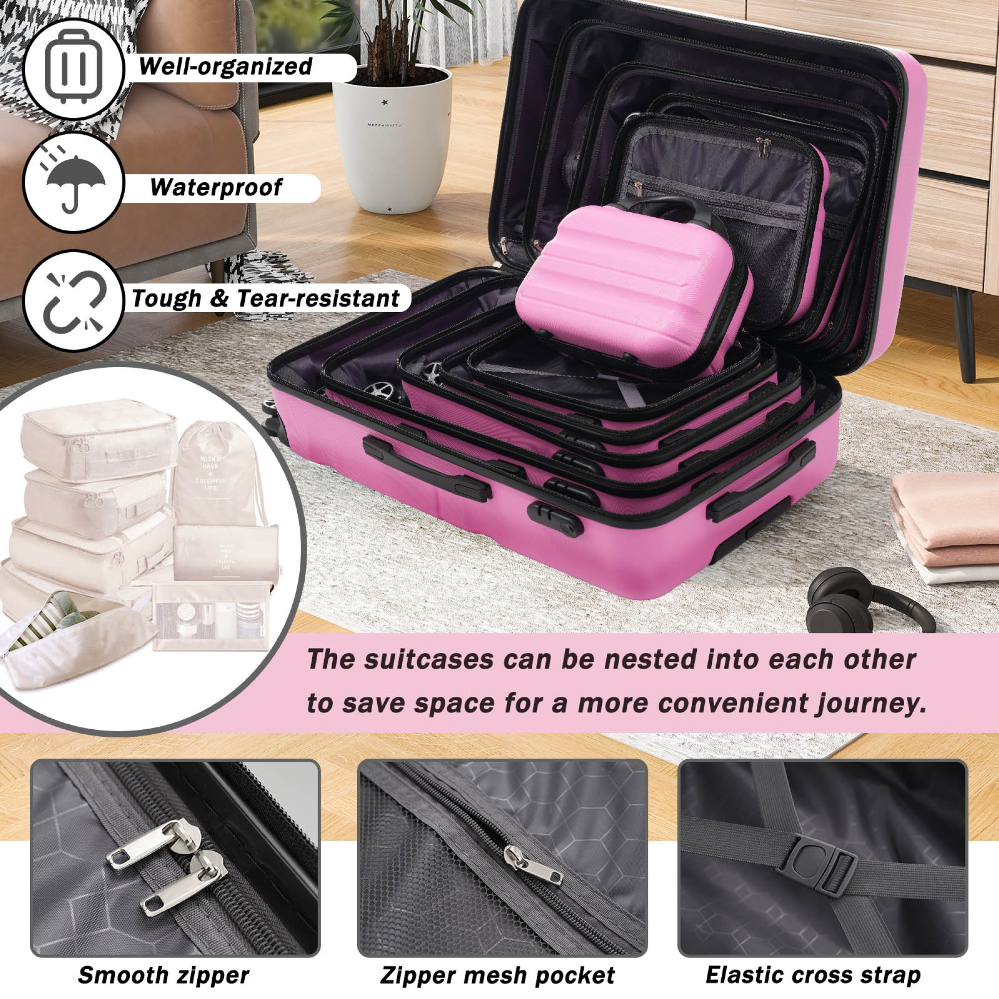 Hardshell ABS Luggage Set - Carry-On Suitcases with Dual Spinner Wheels,Check-In Sizes for Travel & Business