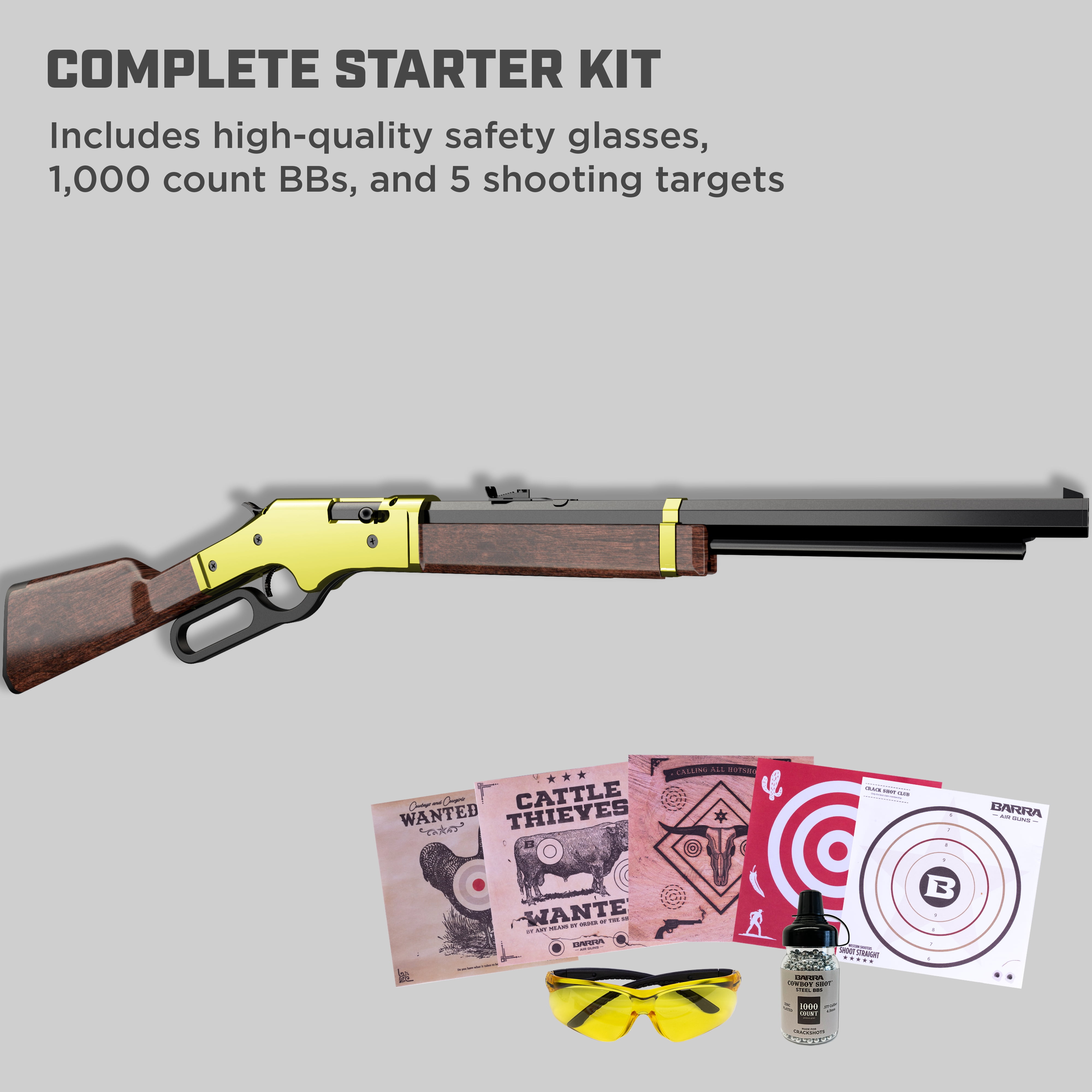 Barra Airguns 1866 Junior 18-Inch Barrel 0.177 Caliber Youth Pump Action BB Gun Kit Gold