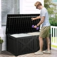 thumbnail image 3 of 120 Gallon Large Outdoor Storage Box with X-Shaped Front, Waterproof Resin Deck Box Cushion Storage Bench for Patio, Pool Supplies, Garden Tools - Lockable, Black, 3 of 6