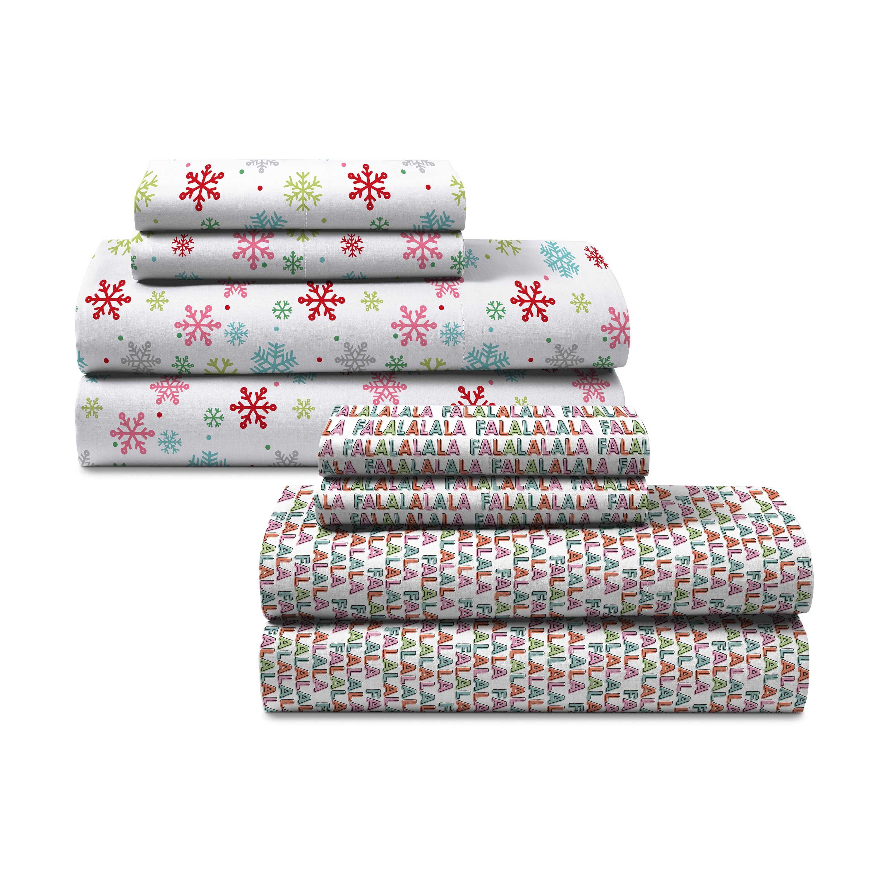 Martex 2-Pack Holiday Twin Snowflake and Fa la la la Sheet Set