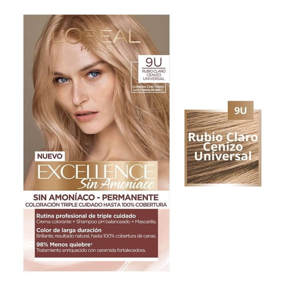 Tinte para cabello L'Oréal Excellence Sin Amoníaco 9u rubio claro cenizo universal