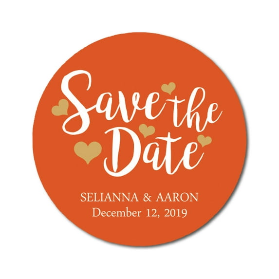 Darling Souvenir Personalized Bride Groom Names And Date Envelope Seals Round 45 Pcs Heart Calligraphy Save The Date Stickers - Orange