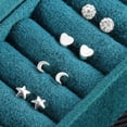 thumbnail image 6 of Lancharmed Silver Plated Stud Earrings,Stud 4 Pairs Moon Zircon Round Ball Love Pentagrams Earring Gifts for Women Under 10 Dollars, 6 of 8
