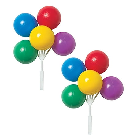 Primary Colors Balloon Cluster Cake Picks – 2 Pc Colorful Birthday Cake and Cupcake Toppers