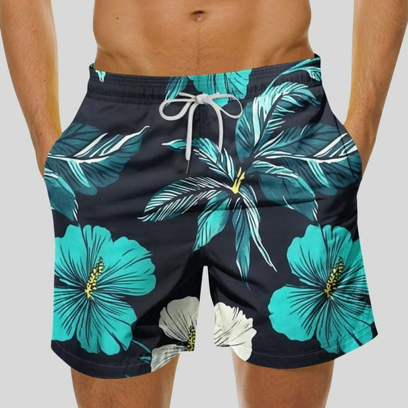 DIOAZUD Mens Quick Dry Swim Trunks 5inch Swim Shorts with Pockets Floral Print Beach Swimming Suits Drawstring Elastic Waist Board Shorts Surf Short Hawaiian Bathing Suit