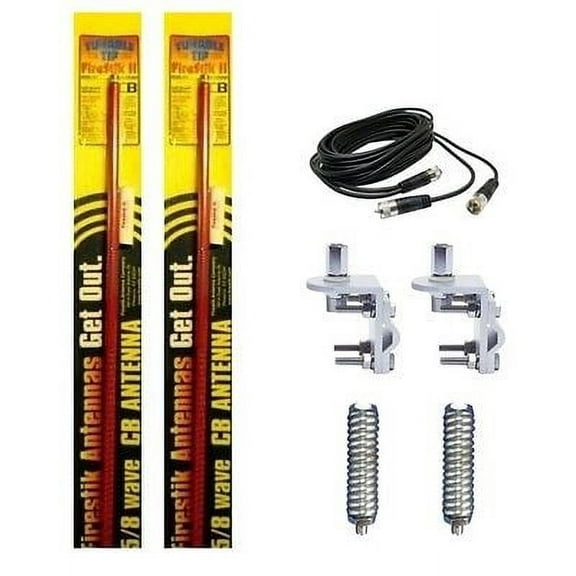 NEW 2 FIRESTIK 2 FS4 R 4FT RED CB ANTENNAS, 18FT DUAL COAX, MOUNTS & SPRINGS