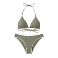 thumbnail image 7 of Women's Solid Color Lace Triangle Bikini Set Halter Adjustable Ties Backless Two-Piece Swimsuit Green XL(XL), 7 of 7
