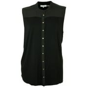 Calvin Klein Women's Plus Sleeveless Pleated Back Button Down Shirt 2x Black