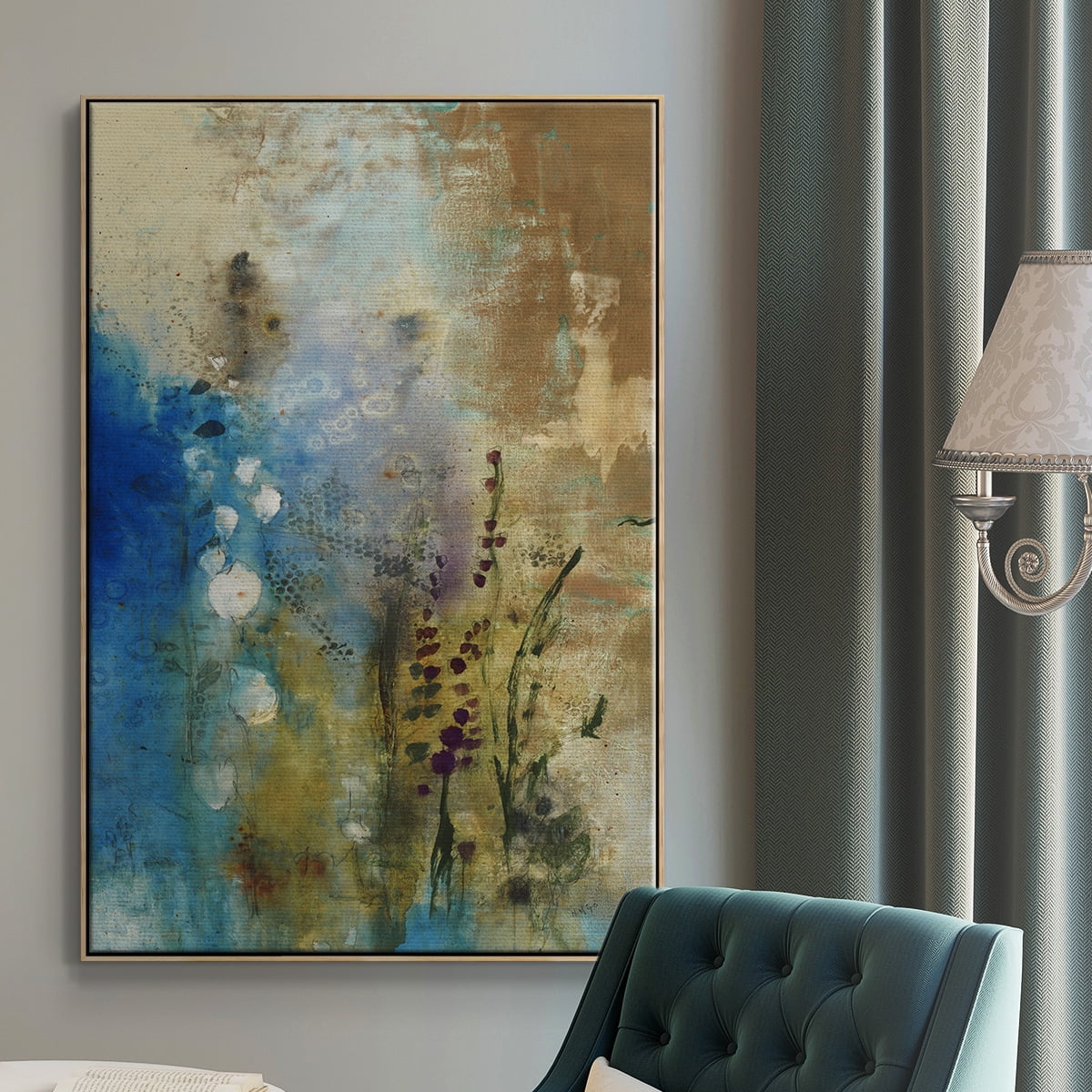Immerge III Framed Premium Gallery Wrapped Canvas - Ready to Hang - 27 x 41 - Natural Wood Floating Frame