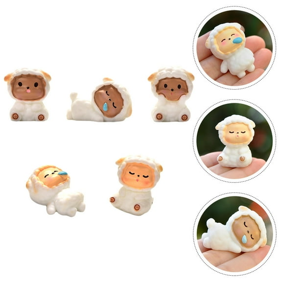 KALLORY Adorable Multi Lamb Figurines for Decor Made of Strong Plastic 5 Pieces
