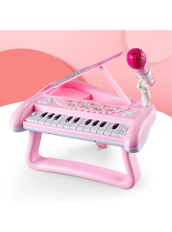 Girls First Birthday Gift Toddler Toy for 2 Year Old Baby Present Musical Keyboard Kids Instrument with Microphone Sound Toy Pink