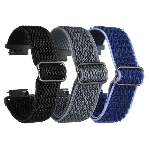 Uxcell 3Pcs Nylon Elastic Braided Watch Strap 16mm Stretchy Solo Loop Watch Bands Adjustable Quick Release Replacement Wristbands with Slide Buckle for Women Men Black/Dark Grey/Dark Blue