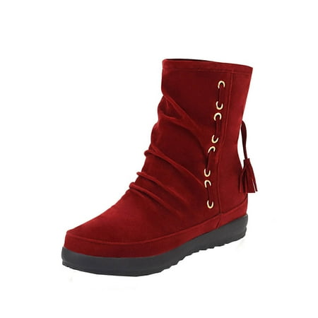 

Women s Winter Lace up Mid Calf Boots Pull On Fall Weather Winter Boots Vintage Cowboy Boots Walking Classic Western Shoes