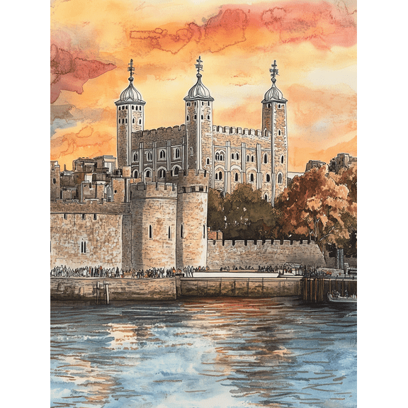 Tower of London Sunset Canvas Print/Wall Art, Suitable for Living Room, Bedroom, Office, Hotel, and Gallery Wall Decor.