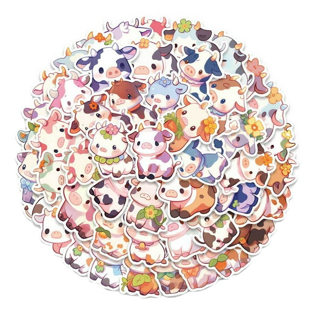 50 unidades de pegatinas de vacas arcoíris, calcomanías de vinilo, pegatinas de animales bonitos para niños y adolescentes, pegatinas variadas para el aula, 1 juego