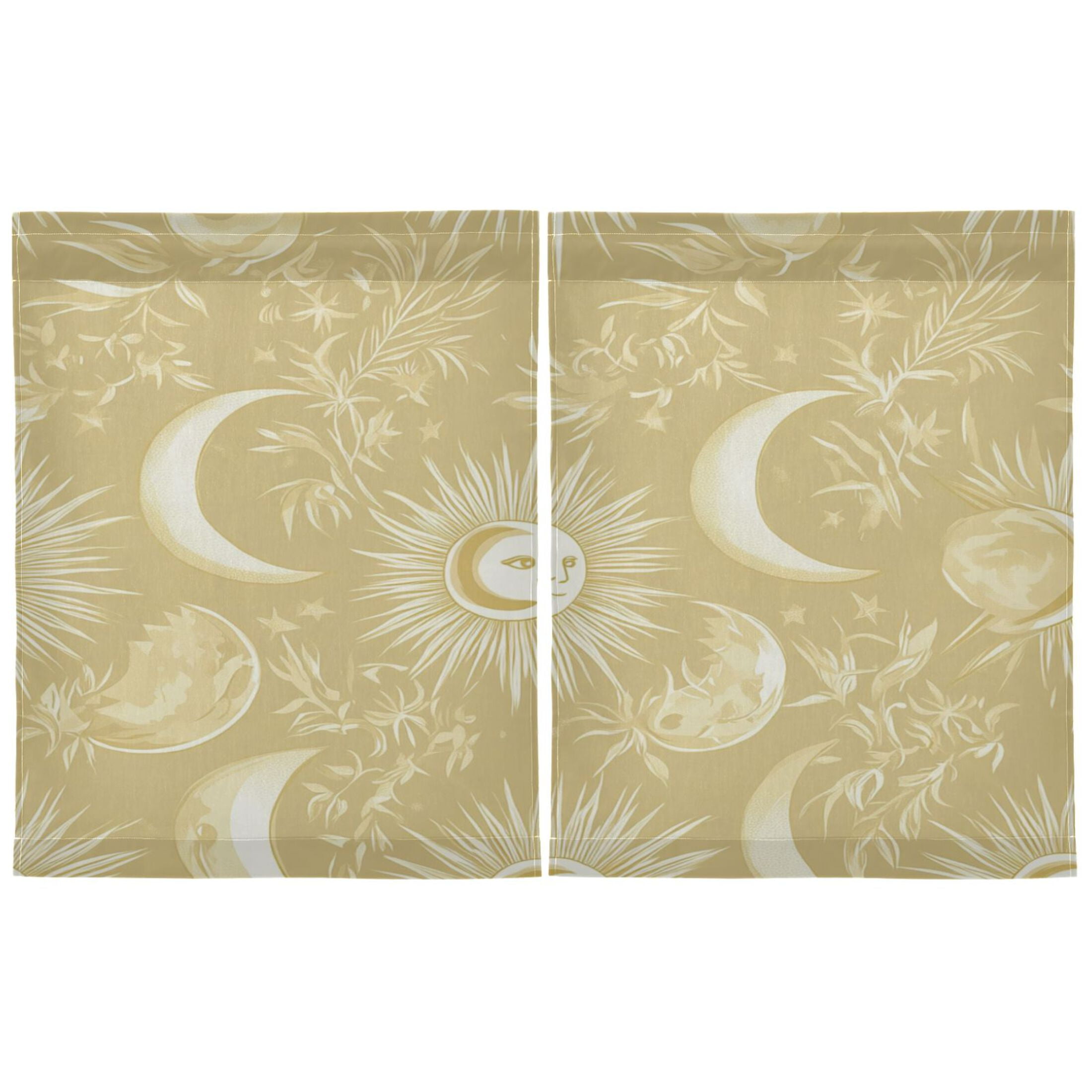 Facial Sun Moon Pattern 27"x36" Linen Look Cafe Curtain Set with Privacy and UV Protection