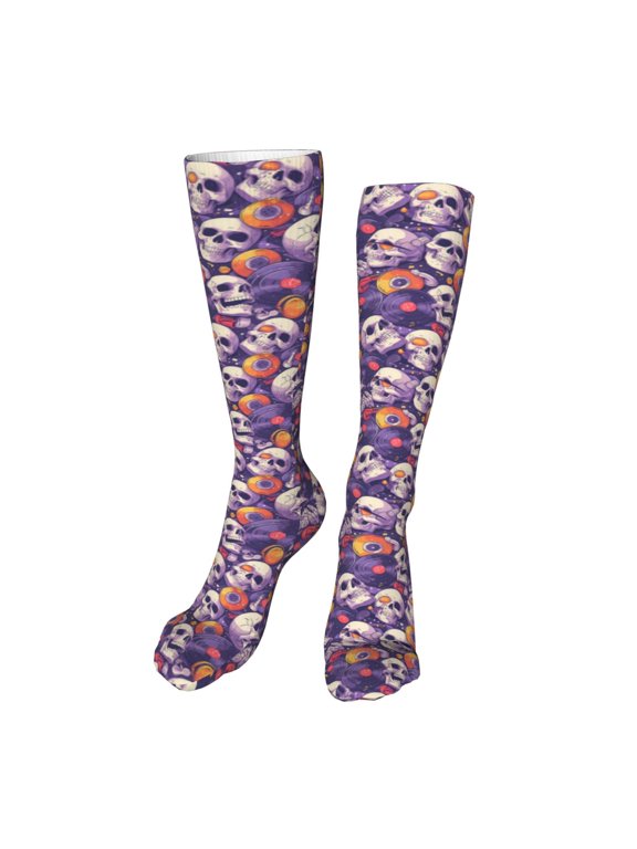 music Skull record Print Calf Socks Seamless Toe, Knee High Long Socks, Sports Socks Trouser Socks for Women and Men-One Size