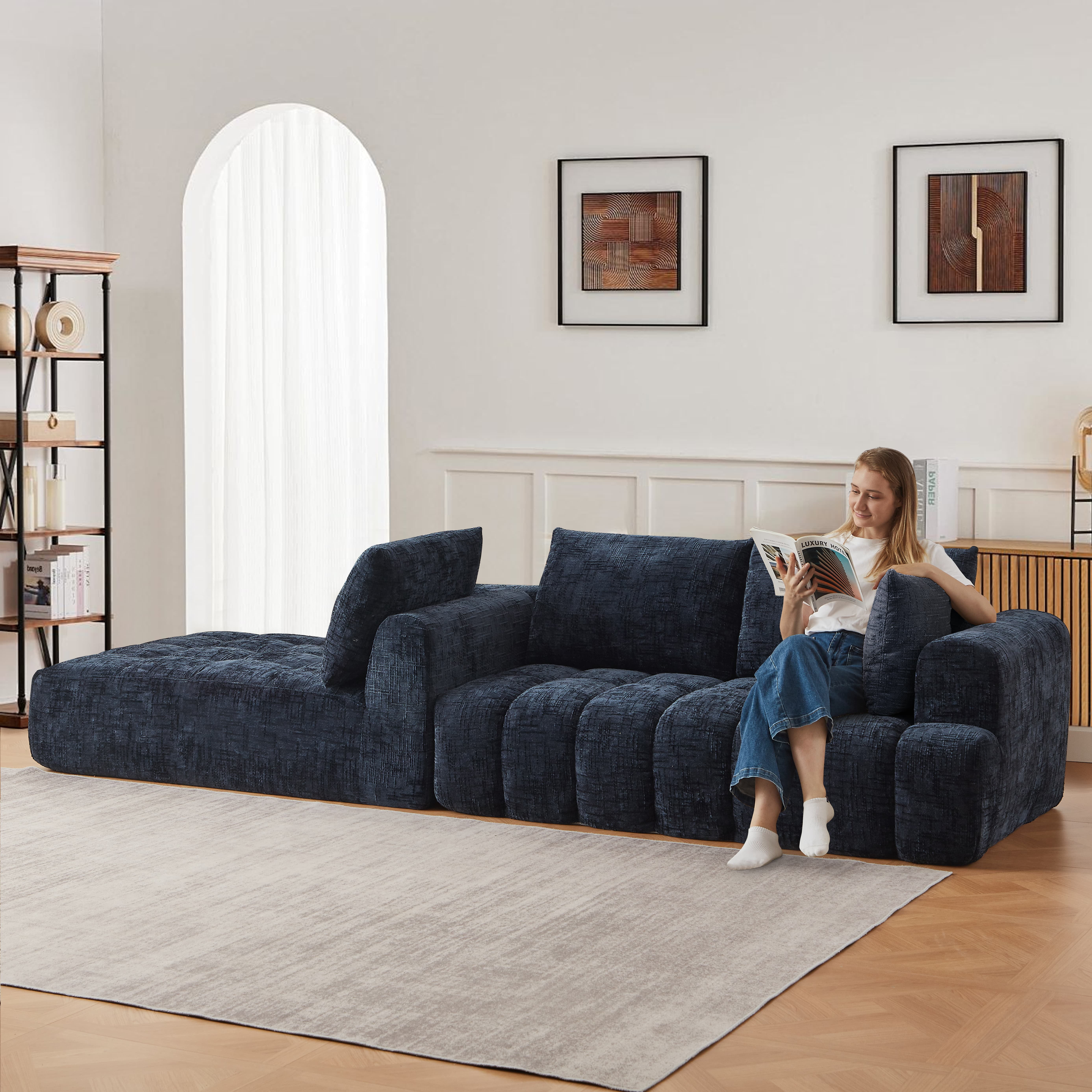 MAYEERTY Chenille L-Shape Oversized Sectional Sofa, Minimalist Luxury Sleeper Couch for Apartments, 108" W x 63" D x 34" H