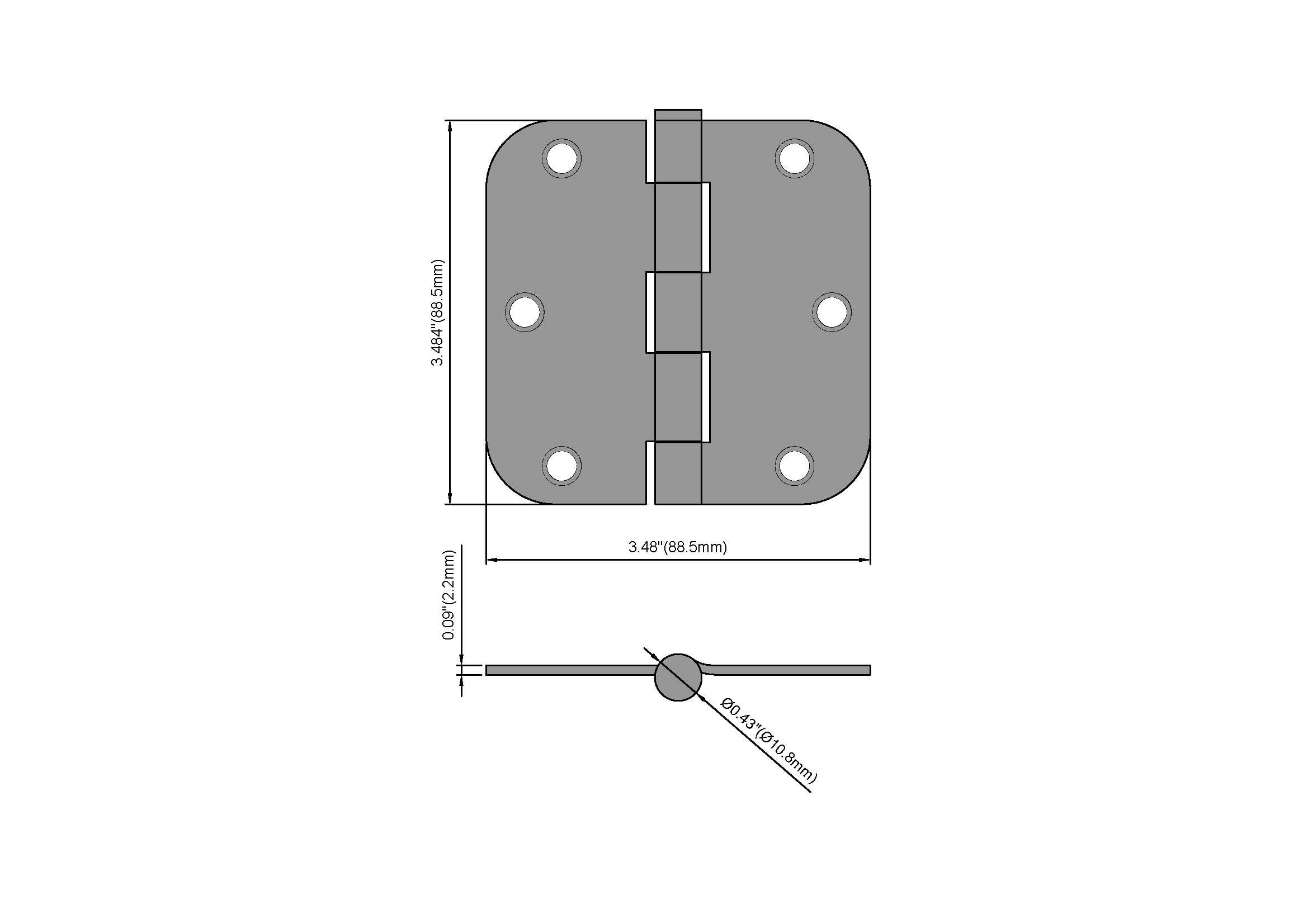 3-1/2 in. Round Corner Hinge, Steel, Satin Nickel, 3pk